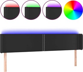 vidaXL Tăblie de pat cu LED, negru, 183x16x78/88 cm, piele ecologică