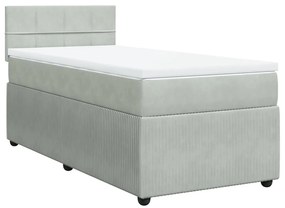 3287626 vidaXL Pat box spring cu saltea, gri deschis, 90x190 cm, catifea