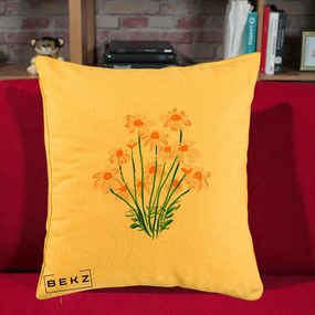 Perna Decorativa Margarete Camp, 40x40 cm, Galben, Husa Detasabila, Perna Inclusa, BEKZ®
