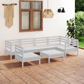 3082733 vidaXL Set mobilier de grădină, 7 piese, alb, lemn masiv de pin
