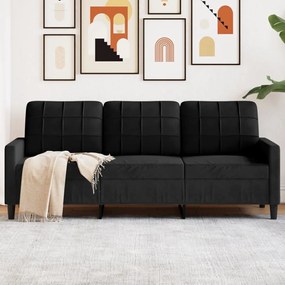 vidaXL Canapea cu 3 locuri, Negru, 180 cm, catifea