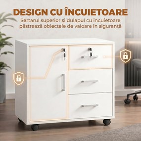 HOMCOM Dulap de Birou cu 3 Sertare și Dulăpior cu 3 Rafturi Reglabile, Sertar pentru Documente, 60x40x56 cm, Alb | Aosom Romania