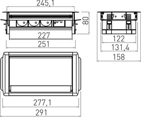 Priză încorporabilă în blat GTV, 3 prize Schuko, 2 x USB A, aluminiu, 291 x 158 mm Aluminiu, Aluminiu, L:291 mm; l:158 mm; H:80 mm