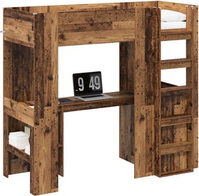 vidaXL Cadru de pat supraetajat cu birou Lemn vechi 75 x 190 cm