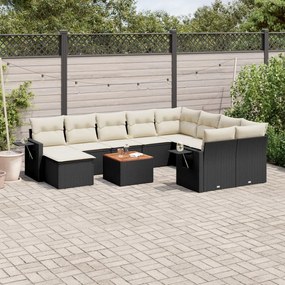 vidaXL Set canapele de grădină cu perne, 11 piese, negru, poliratan