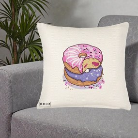 Perna Decorativa Donuts Roz si Mov, 40x40 cm, Crem Reliefat, Husa Detasabila, Perna Inclusa, BEKZ®