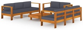 3057950 vidaXL Set mobilier grădină perne gri închis, 8 piese, lemn acacia