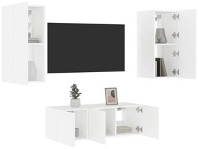 3216804 vidaXL Unități de perete TV cu LED-uri, 4 piese, alb, lemn prelucrat