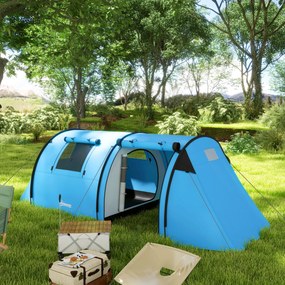 Outsunny Cort pentru 3 persoane cu ferestre, cârlig, geantă de transport, impermeabil 3000 mm 470x220x150 cm Albastru deschis | Aosom Romania