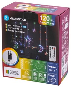 Aigostar - Instalație luminoasă de Crăciun LED RGBY pentru exterior, 120 LED, 6W, 230V, 8 funcții, 3 x 0,6 m, IP44 + telecomandă
