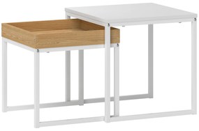 HOMCOM Set de Măsuțe de Cafea Impilabile Moderne cu Tavă, 45x45x45 cm, Alb și Stejar | Aosom Romania