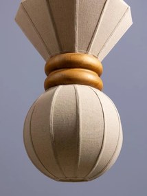 Lustra suspendată din bumbac și in, natur, cu structură din lemn, formă geometrică, 95x38 cm, „Lumea"
