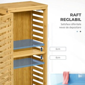 Kleankin Dulap pentru Baie din Bambus, Spațiu de Depozitare Pardoseală cu Raft Reglabil, Design Natural | Aosom Romania