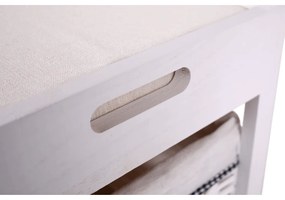 Băncuţă cu coş de răchită şi pernă, alb antichizat, RUBY1