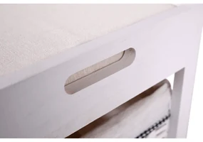 Băncuţă cu coş de răchită şi pernă, alb antichizat, RUBY1