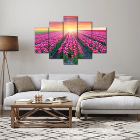 Tablou cu câmp de lalele cu soare (150x105 cm)