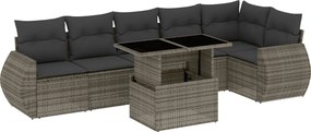 vidaXL Set canapele de grădină, 7 piese, cu perne, gri, poliratan