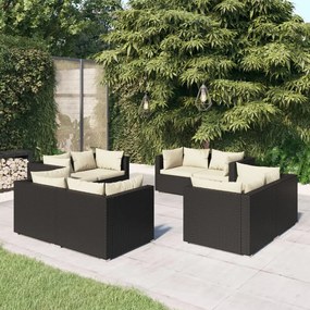 3101551 vidaXL Set mobilier de grădină cu perne, 8 piese, negru, poliratan
