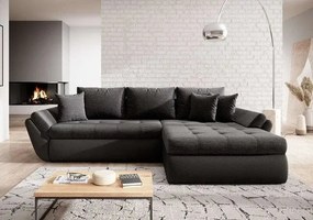 Colțar extensibil dumonde cu ladă de depozitare si sezut confortabil din spuma high-density, Loana Magma Black 270x185 cm