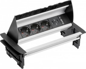 Priză încorporabilă în blat GTV, 3 prize Schuko, 2 x USB A, aluminiu, 291 x 158 mm Aluminiu, Aluminiu, L:291 mm; l:158 mm; H:80 mm