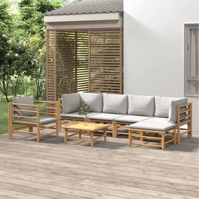 3155085 vidaXL Set mobilier de grădină cu perne gri deschis, 7 piese, bambus