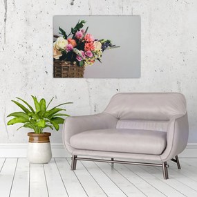 Tablou pe sticlă cu coș și flori (70x50 cm)