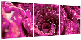 Tabloul cu floarea trandafirului roz (cu ceas) (90x30 cm)