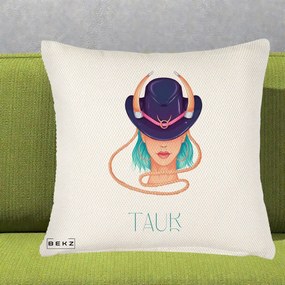 Perna Personalizata Zodie Taur, 40x40 cm, Crem Reliefat, Husa Detasabila, Perna Inclusa, BEKZ®