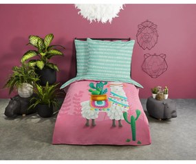 Lenjerie de pat pentru copii roz-turcoaz din bumbac pentru pat de o persoană 140x200 cm Lalama – Good Morning