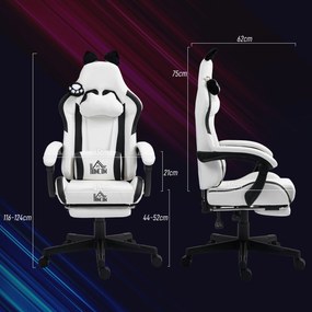 HOMCOM Scaun gaming ergonomic cu urechi de pisică, fotoliu gamer cu spătar înclinabil, 65 x 62 x 124 cm, alb | Aosom Romania