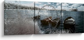 Tablou - Bărci de lemn pe lac (cu ceas) (90x30 cm)