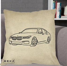 Perna Personalizata BMW Seria 7 Linie Minimalista, 40x40 cm, Crem, Husa Detasabila, Perna Inclusa, BEKZ®