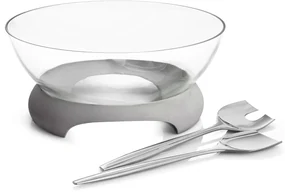 Castron de salată din glass și beton cu tacâmuri din steel stainless steel