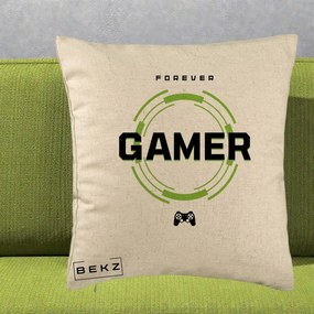 Perna Personalizata Forever Gamer, 40x40 cm, Bej, Husa Detasabila, Perna Inclusa, BEKZ®