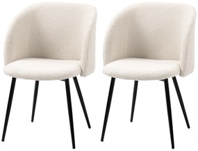 HOMCOM Lot de 2 scaune de sală de mese cu spătar din material textil efect lână buclată și picioare din oțel 55 x 62 x 80 cm bej negru | Aosom Romania