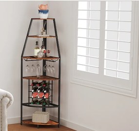 RVI5 - Rafturi Vin pentru colt, 42 cm, depozitare vin, raft stil industrial, bucatarie, living, dining - Negru - Maro