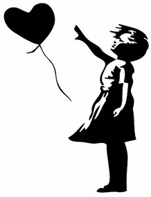 Sticker decorativ perete little girl, 115x90 cm, negru