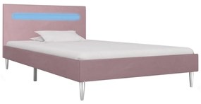 280976 vidaXL Cadru de pat cu LED-uri, roz, 90 x 200 cm, material textil