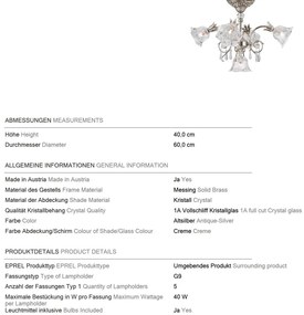 Candelabru cristal design lux LA BOHEME D-60cm 5L antique silver