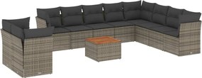 vidaXL Set canapele de grădină cu perne, 11 piese, gri, poliratan