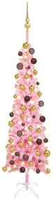 Set brad de Craciun subtire cu LED-uri si globuri, roz, 120 cm 1, pink and gold, 120 cm