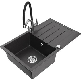 Mexen Bruno chiuvetă de granit cu un compartiment, cu picurător și baterie de bucătărie Duo, Negru cu picățele - 6513-76-671701-