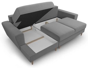 Colțar gri deschis extensibil, cu spațiu de depozitare cu tapițerie din catifea (cu colț pe partea stângă, cu șezlong) Kyoto – Cosmopolitan Design