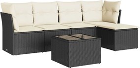 vidaXL Set mobilier de grădină cu perne, 6 piese, negru, poliratan