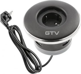 Priză încorporabilă în blat Shutter GTV, 1 priză Schuko, negru, D:78 mm Negru, Aluminiu/Plastic, D:78 mm