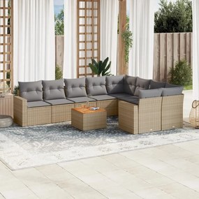 vidaXL Set canapele de grădină, 10 piese, cu perne, bej, poliratan