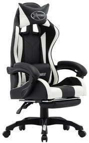 vidaXL Scaun de racing, suport picioare, alb/negru, piele ecologică