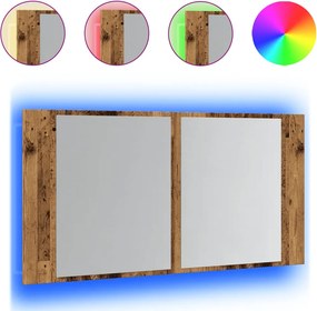 vidaXL Dulap cu oglindă & LED, lemn vechi, 90x11x45 cm, lemn prelucrat