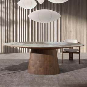 Masa ovala marmura portelanata Walnut 220x112cm