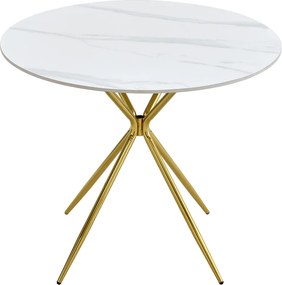 Masă de bucătărie, marmură albă/gold crom aurie, diametru 90 cm, MEKNER